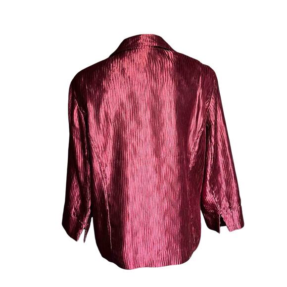 NWT Womens Chico's Pleated 3/4 Sleeve Shimmer Jacket Suit Glam Wine Sheen Size 2 - Picture 2 of 5